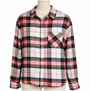Aerie Womens Plaid Flannel Button Up Shirt Long Sleeve Red Green White Size S